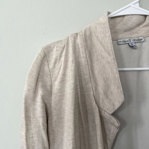 Moa Moa beige white top cardigan sweater collared rayon shirt classic business - Picture 2 of 6